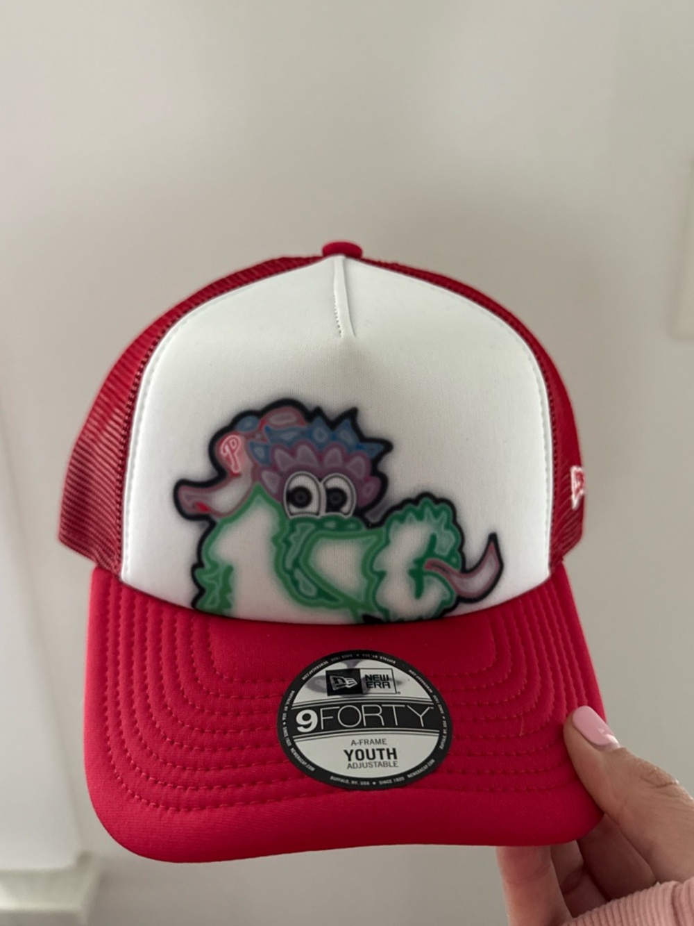 New Era Red & White Youth Trucker Hat with Phanatic